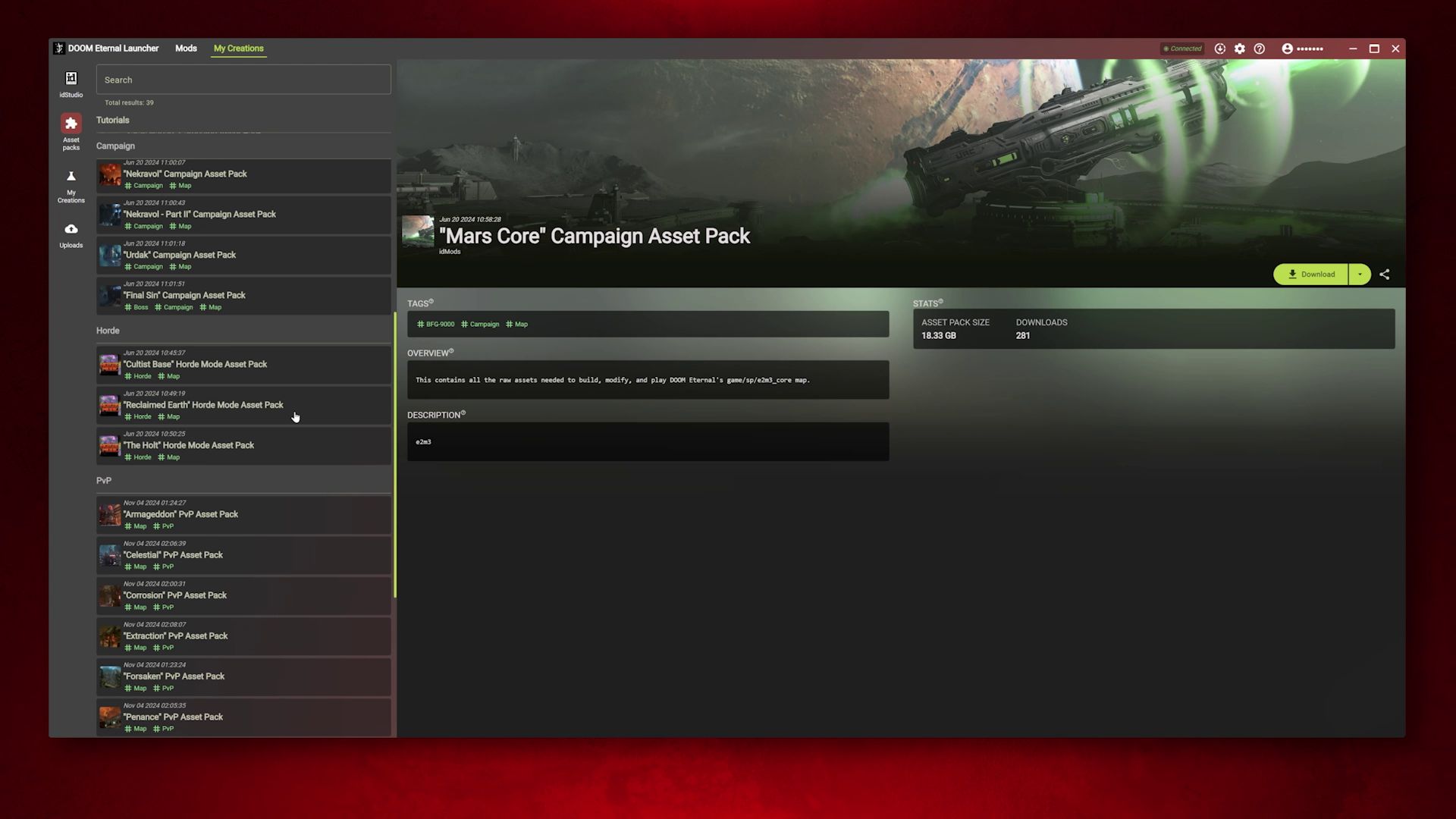 Image of asset packs in DOOM Eternal.