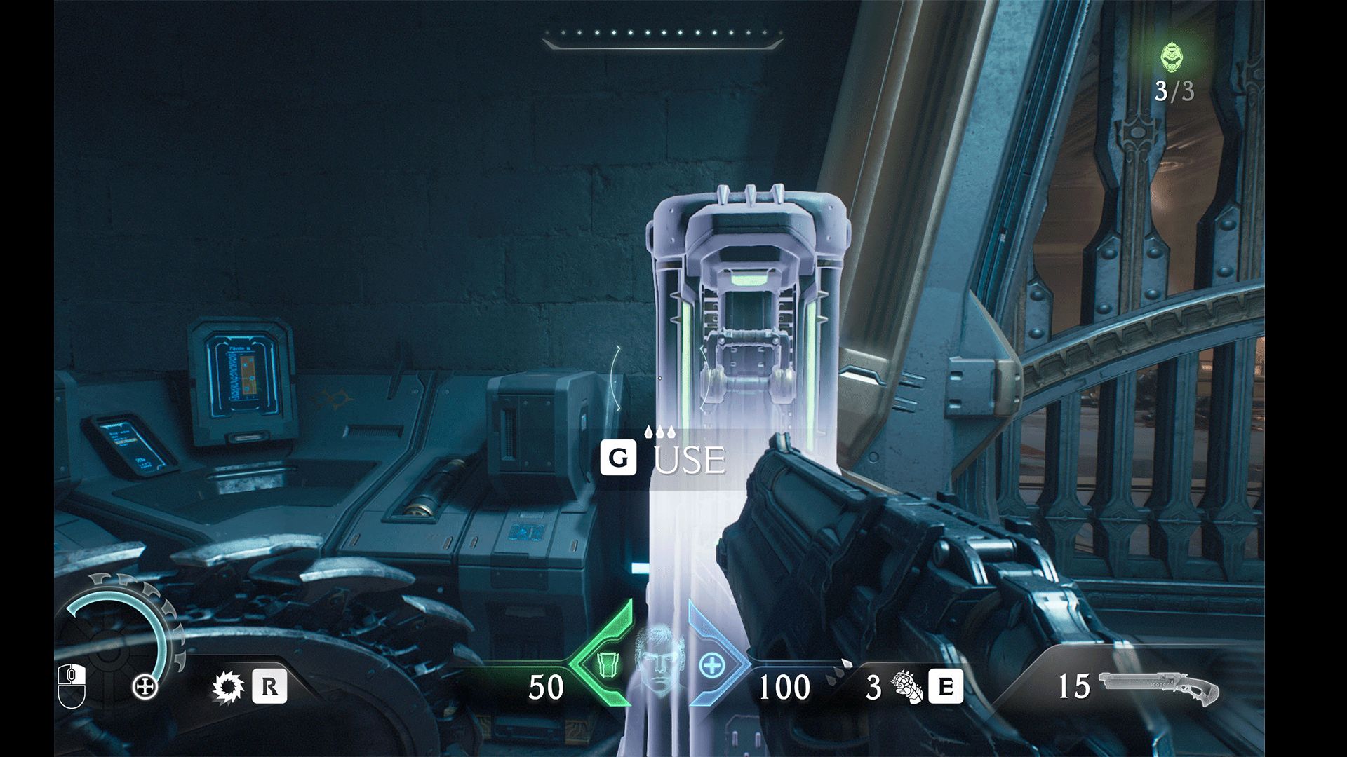 This shows the Slayer HUD with the largest HUD Scale size setting and HUD High Contrast enabled.