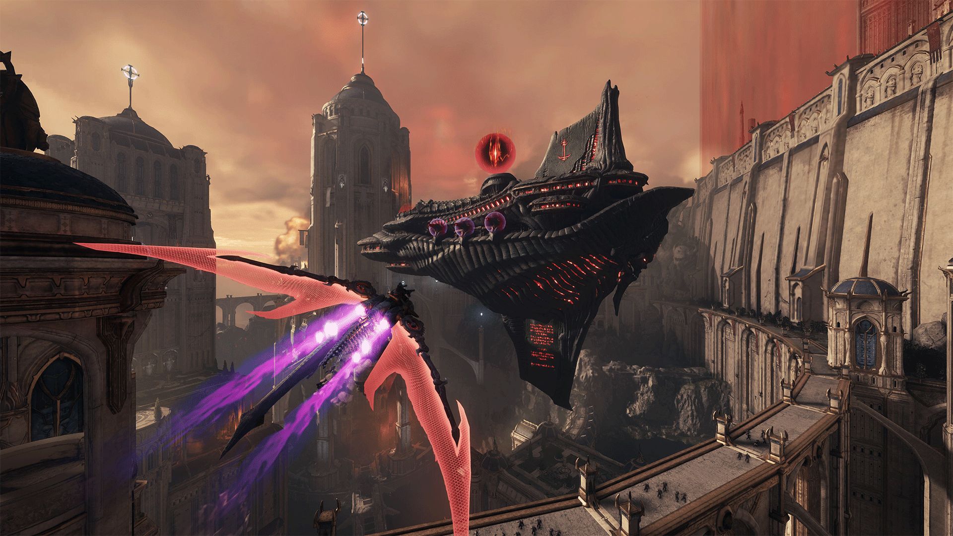 The Slayer rides his Dragon full throttle towards a demon-controlled warship.