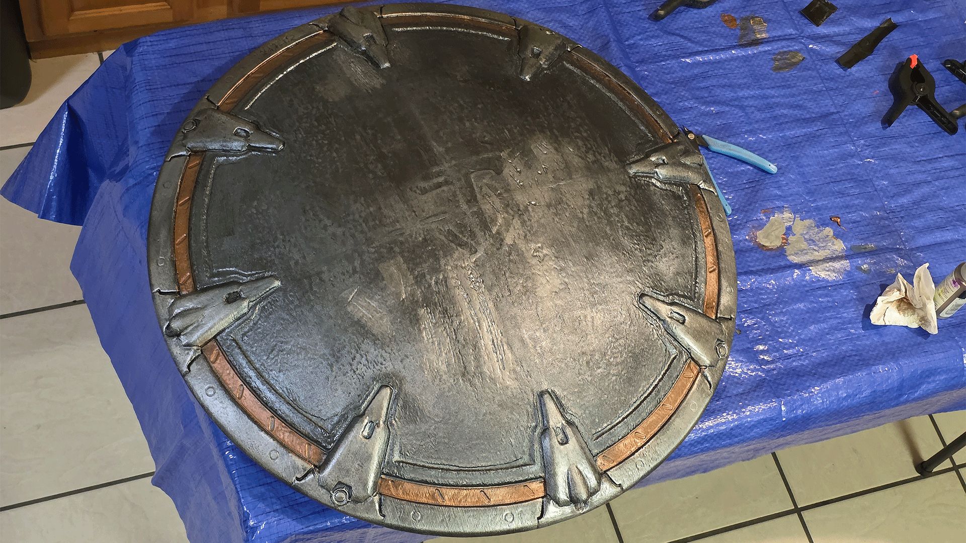The front of the Shield Saw, now with more metallic paint and accent coloring.