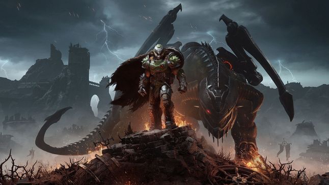 The DOOM Slayer stands tall with his loyal Mecha Dragon, Serrat, watching his back.