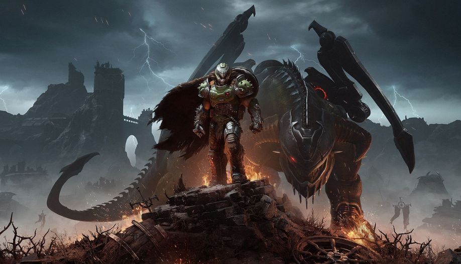 The DOOM Slayer stands tall with his loyal Mecha Dragon, Serrat, watching his back.