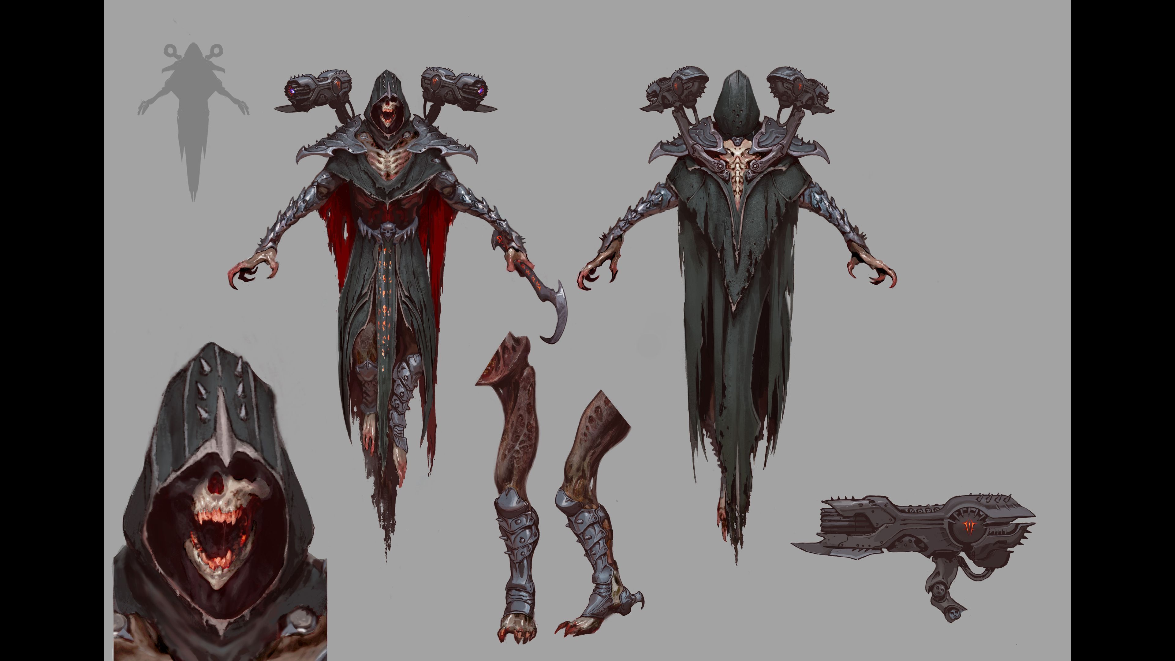 Concept artwork of the Revenant with details of its limbs and face.