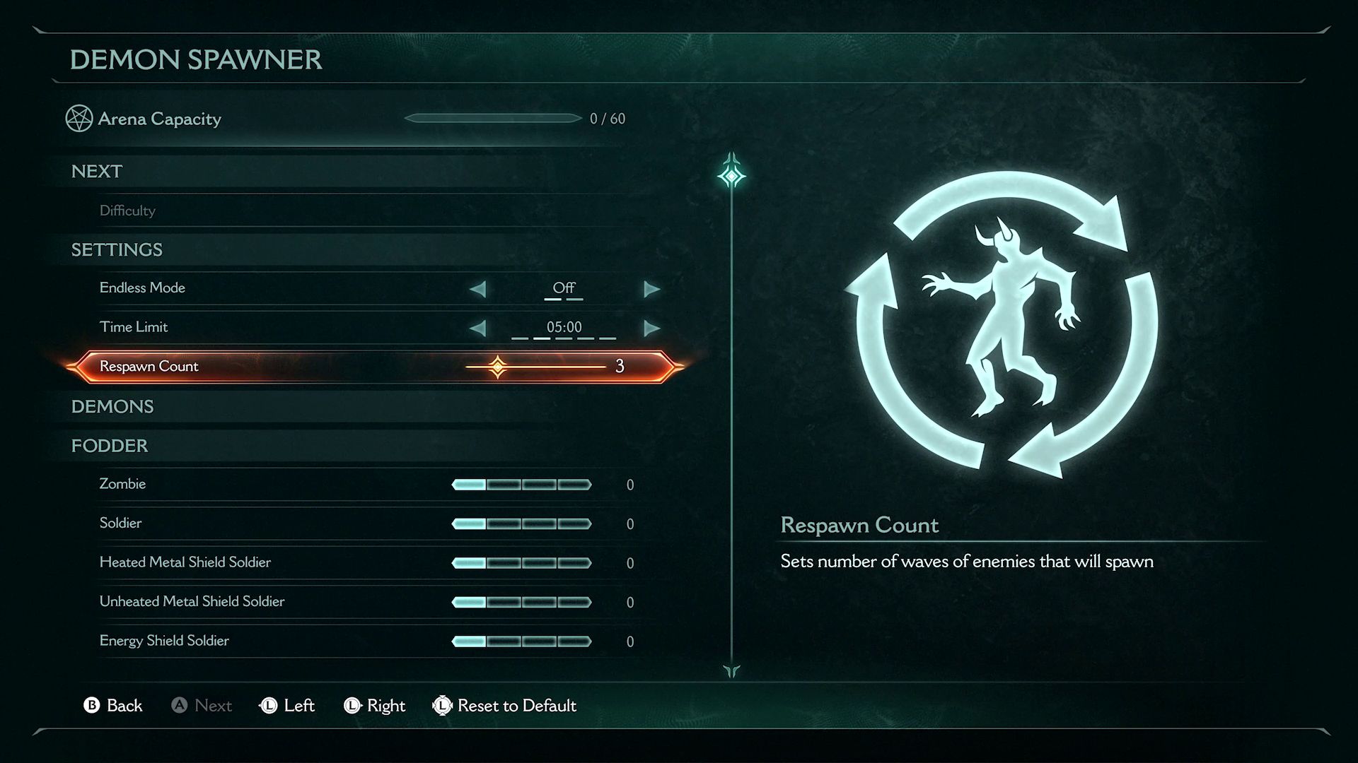 Image of the Encounter Manager selecting the Enemy Respawn Counter from the Ripatorium in DOOM: The Dark Ages.