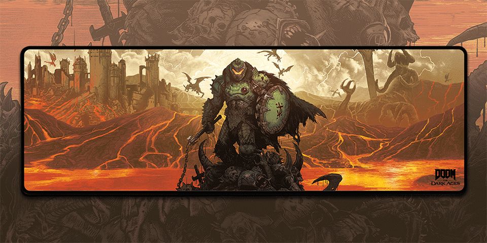 This wide mousepad features panoramic artwork of the DOOM Slayer and room for both your keyboard and mouse.