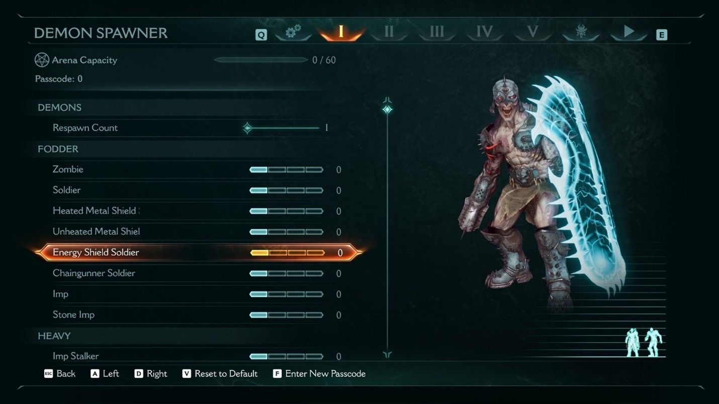 Screenshot from DOOM: The Dark Ages showing the Demon Spawner menu.