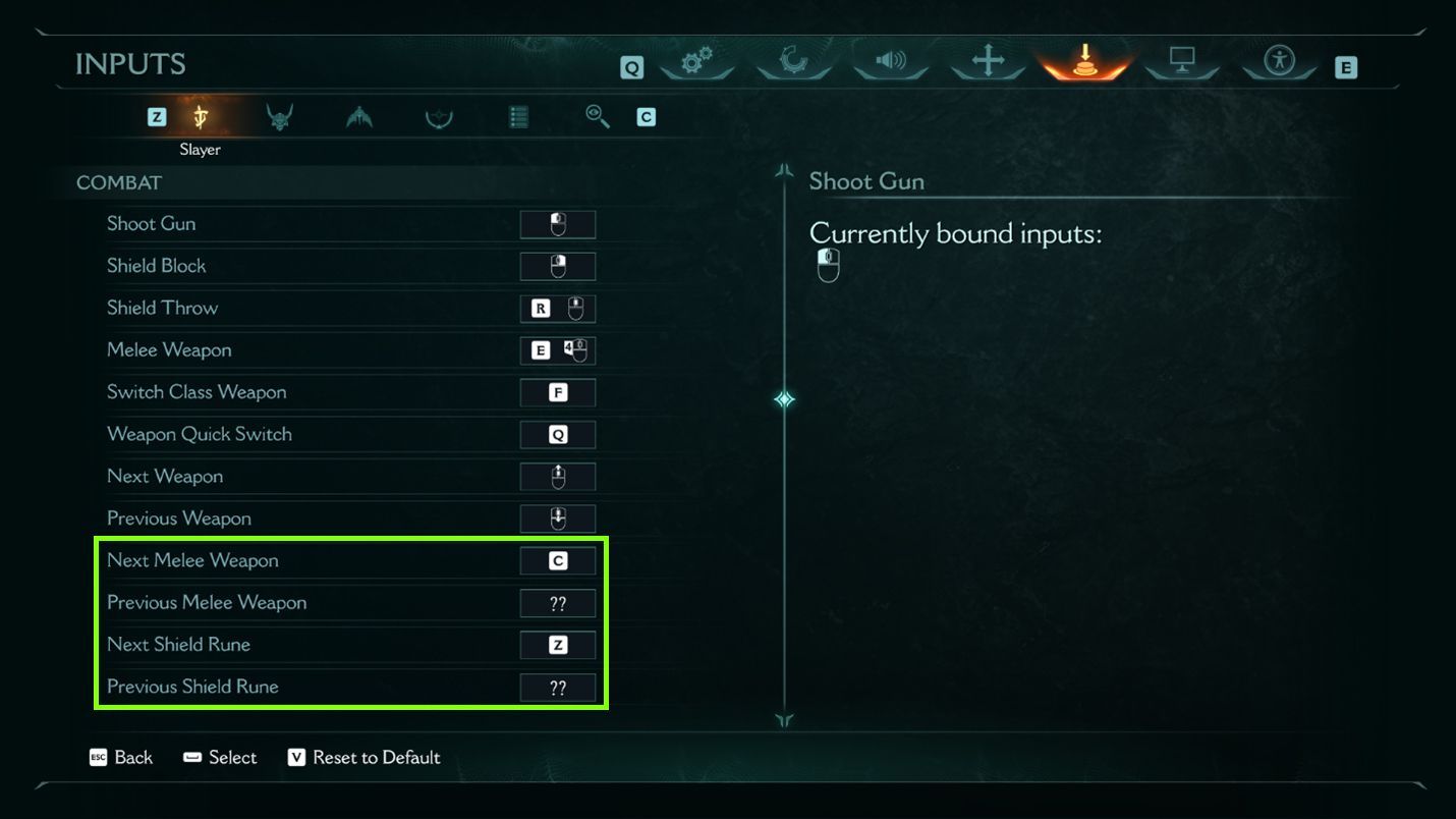 Screenshot of the Inputs Setting Menu with four new options marked with a green box
