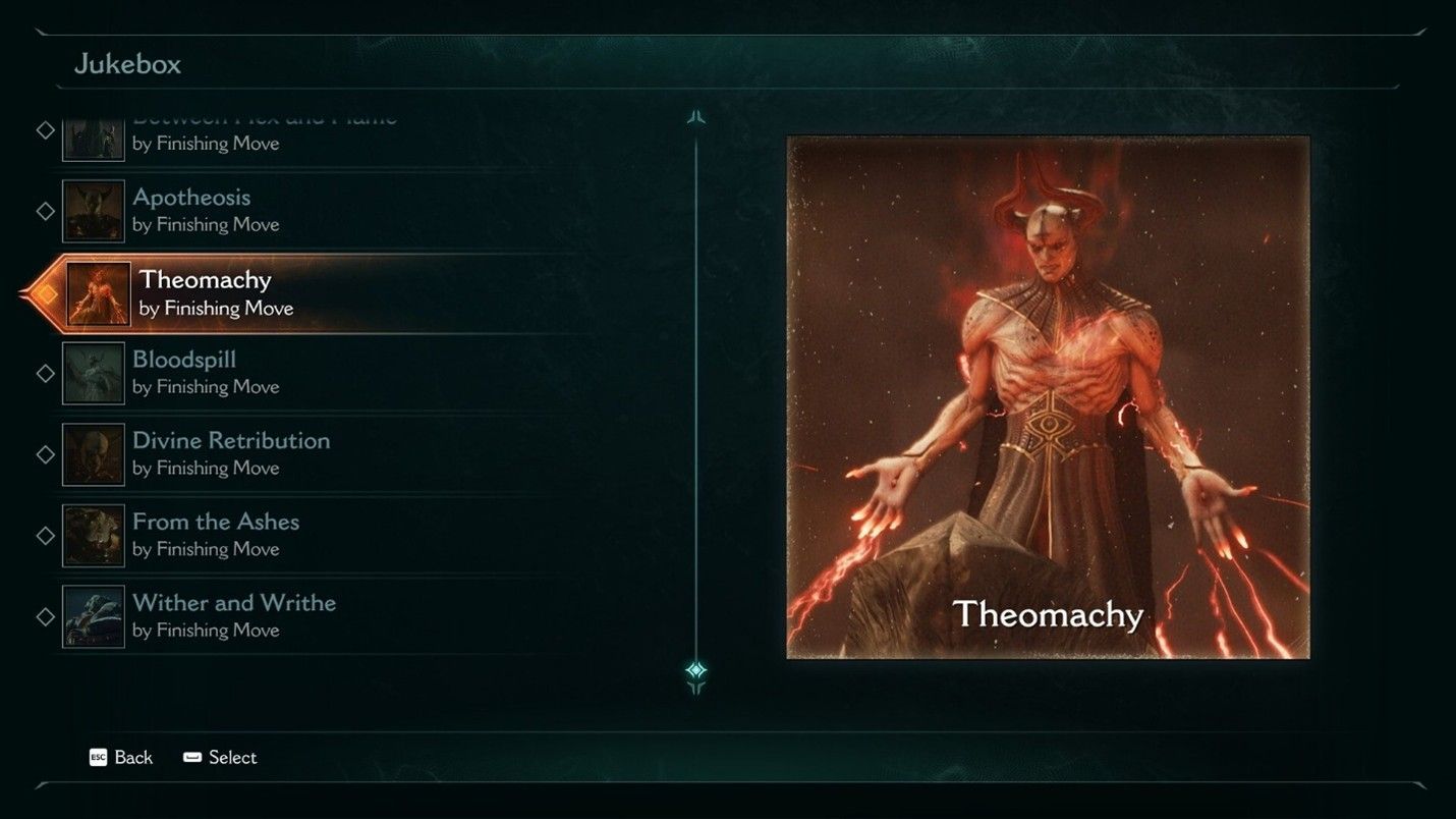 Screenshot from DOOM: The Dark Ages showing the Jukebox menu.