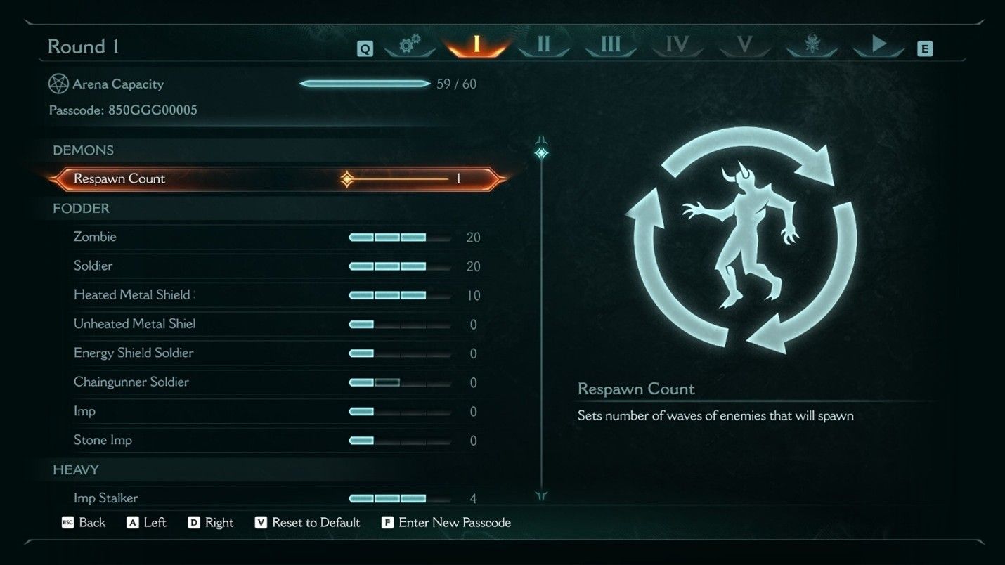 Screenshot from DOOM: The Dark Ages showing the Round 1 menu.