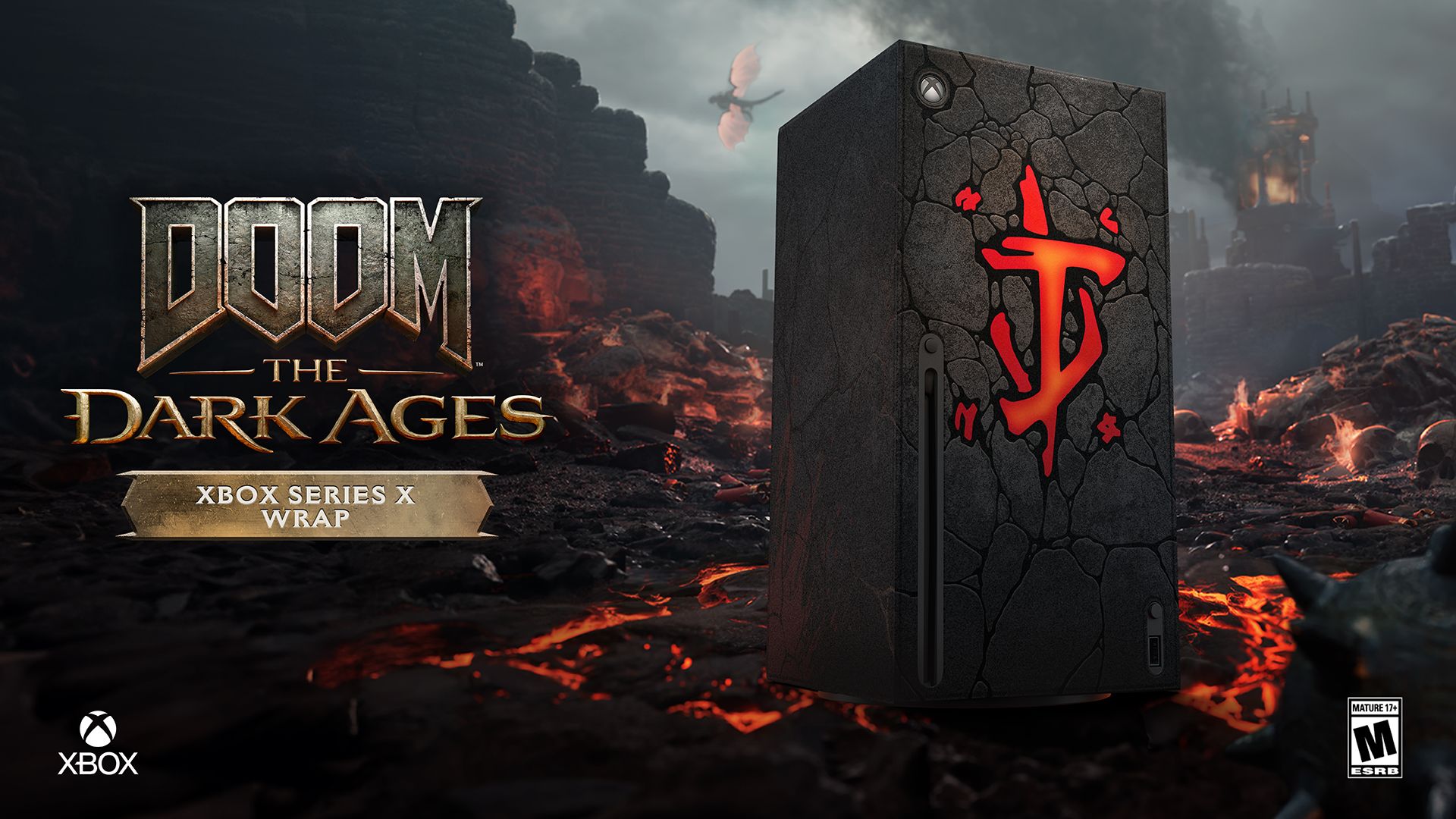 Protect your hardware with the DOOM: The Dark Ages Xbox Series X Console Wrap featuring the Mark of the Slayer.