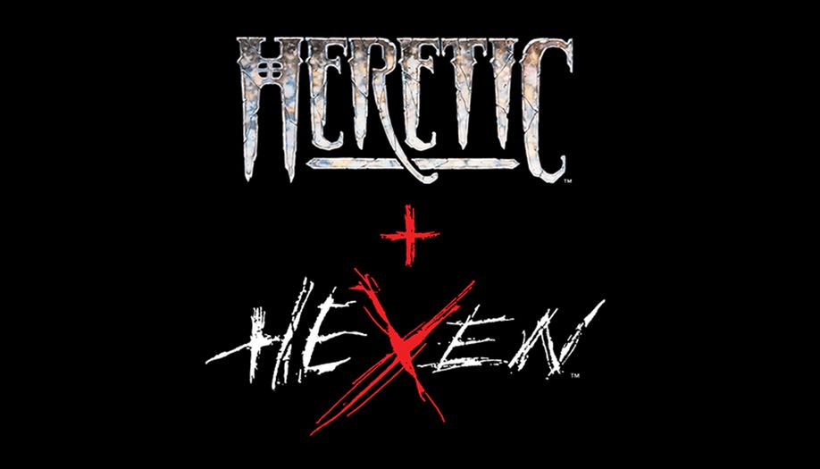 The logo for Heretic + Hexen on a black background.