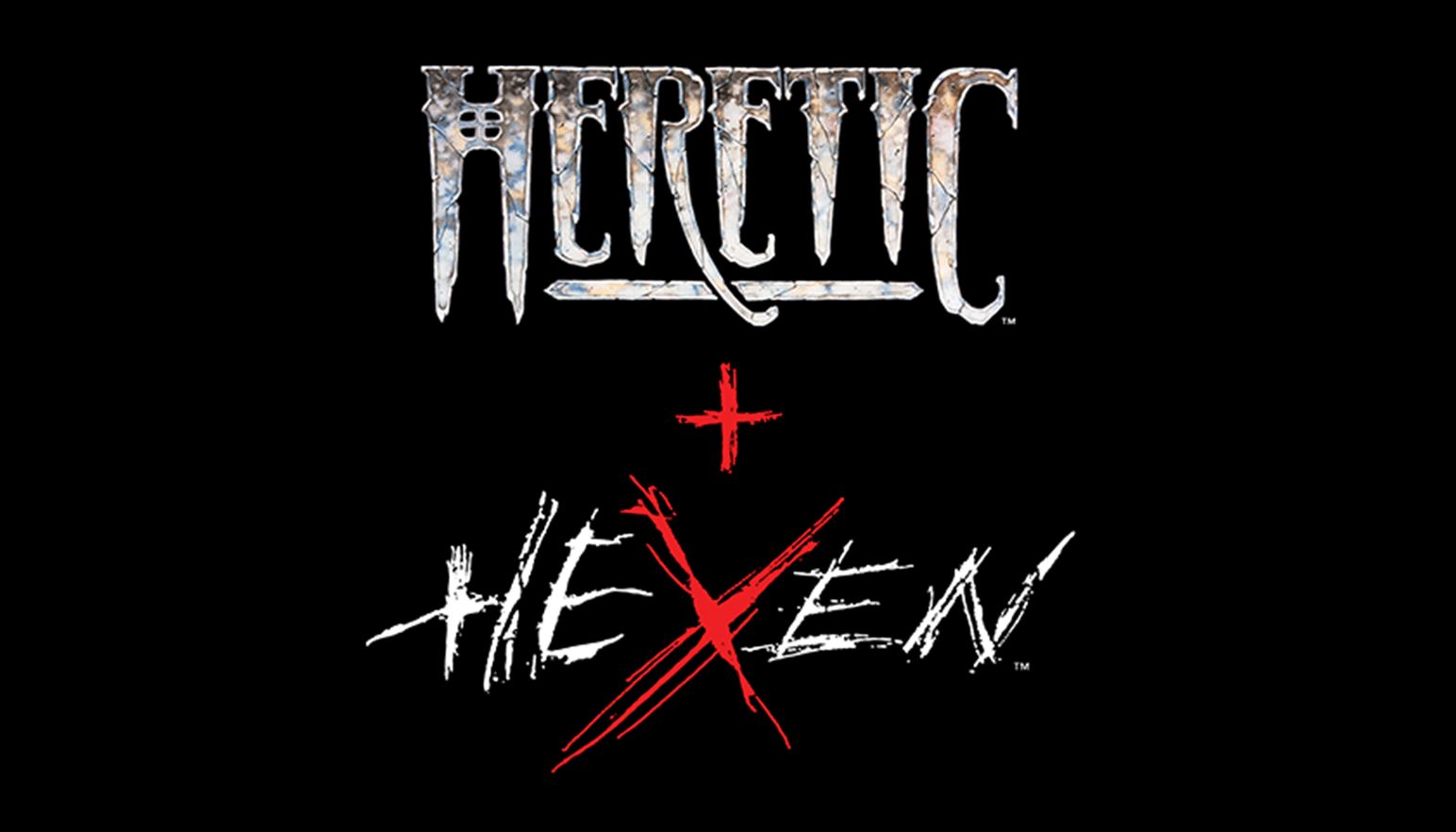The logo for Heretic + Hexen on a black background.