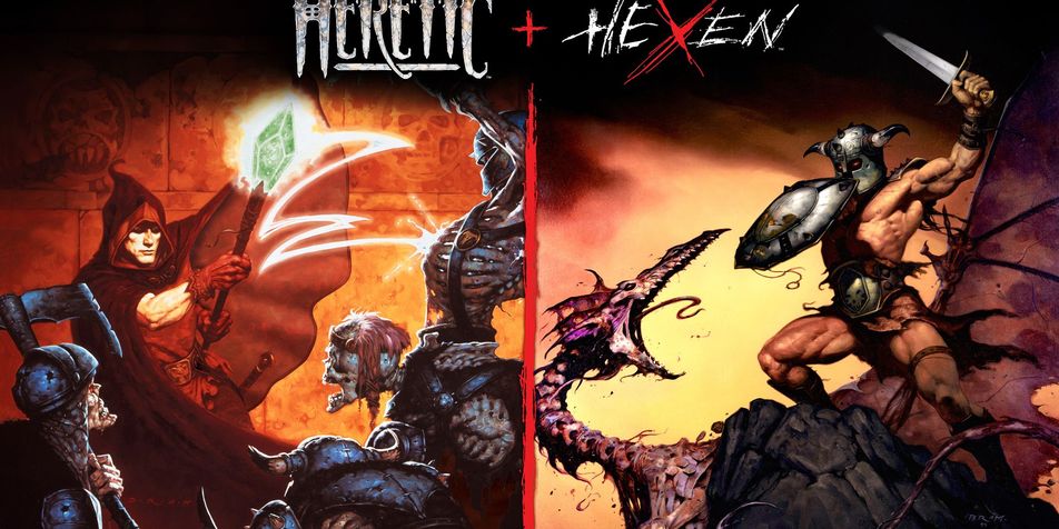 Image of Heretic + Hexen split box art.