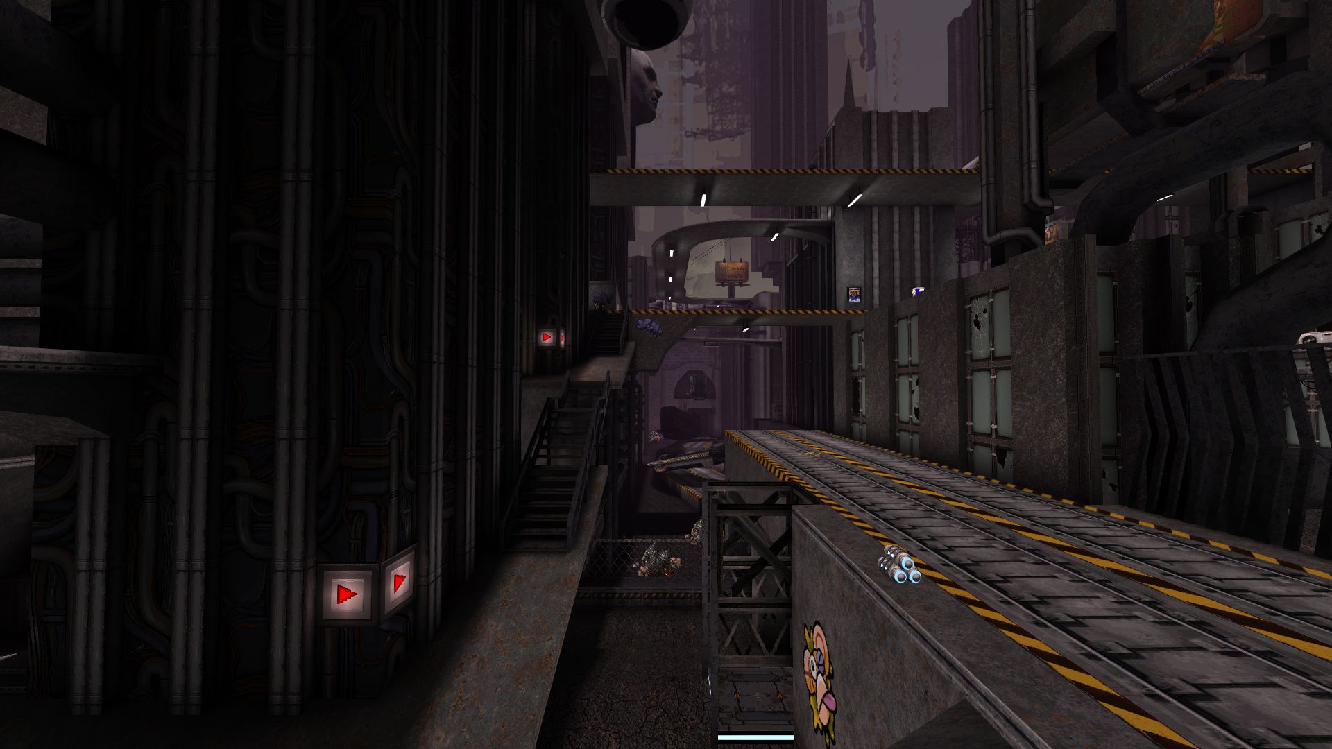 A long metal conveyor belt.