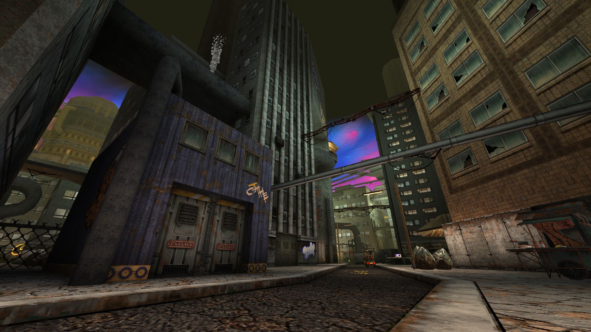A dark and gritty neighborhood.