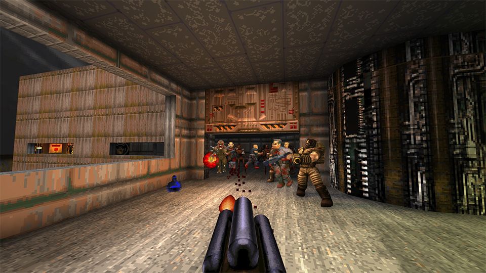 Firing a weapon at oncoming enemies.