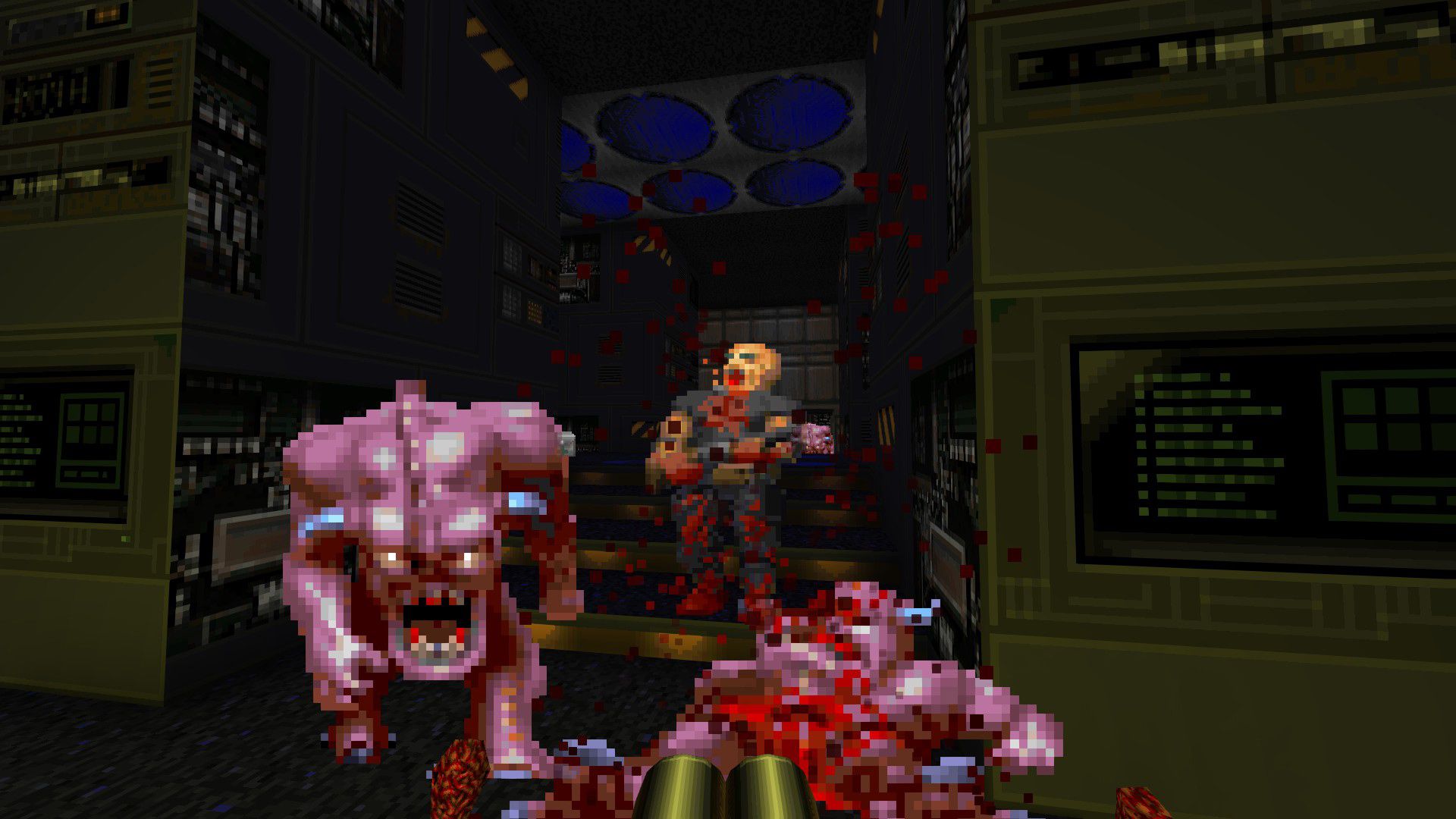 Firing a weapon at oncoming enemies.