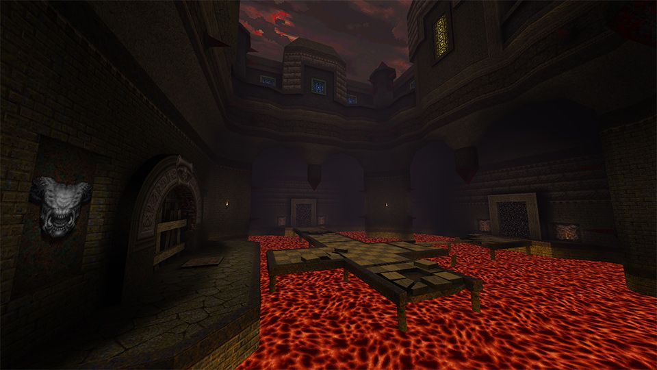 An open roofed room filled with lava.