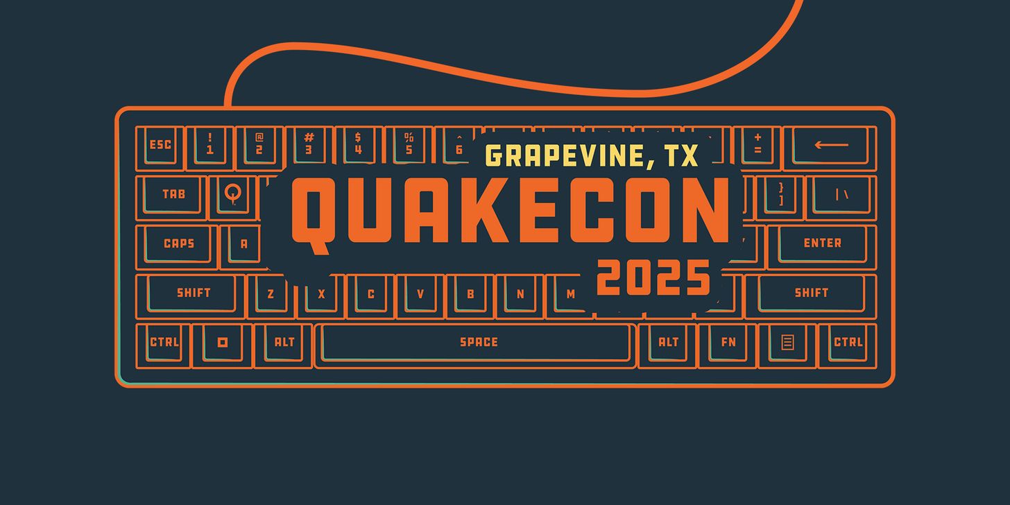 QuakeCon logo over a keyboard
