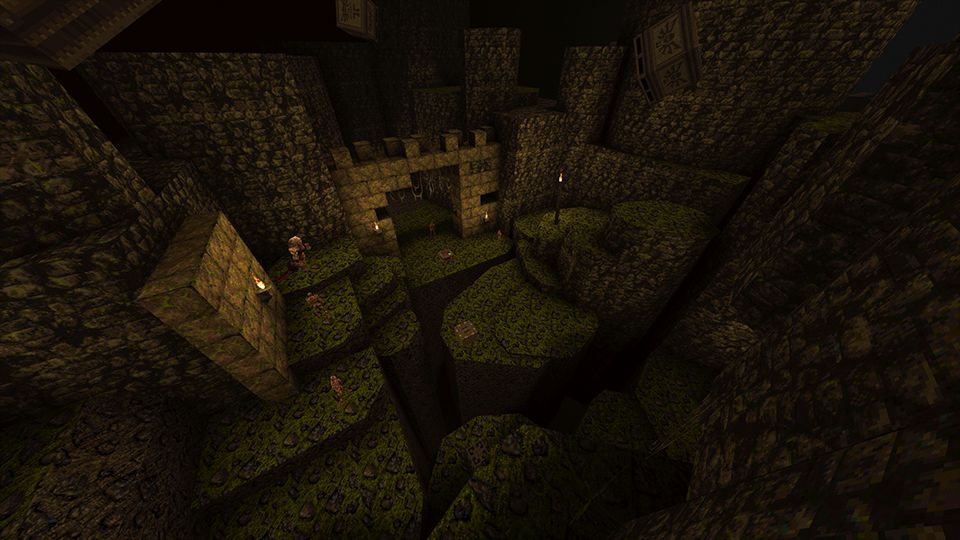 Top-down view of maze-like stone structures.